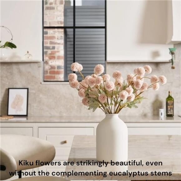 Beige Fake Flowers Silk 10 Stems With Eucalyptus, Faux Flowers For Vase - Picture 2 of 7